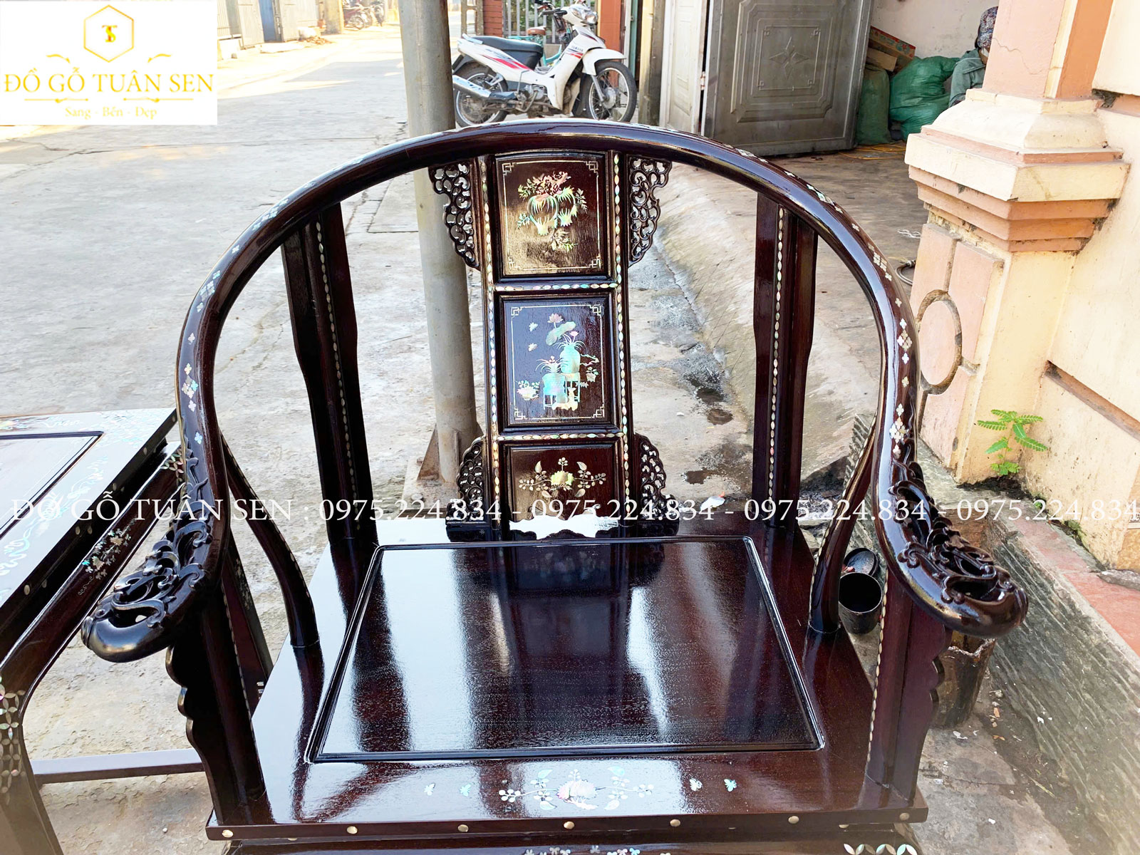 Thông tin kích thước bộ ghế minh đế gỗ gụ khảm ốc 